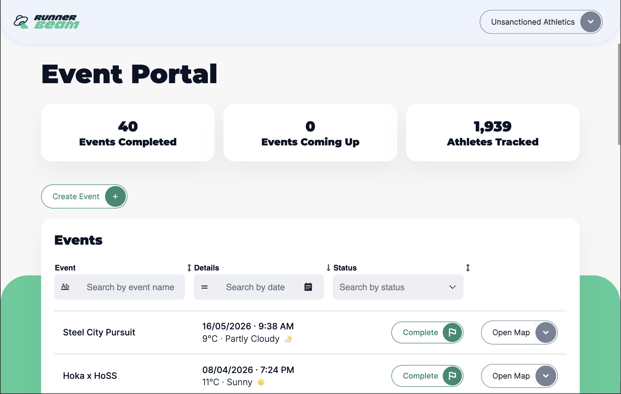 Event portal dashboard screenshot